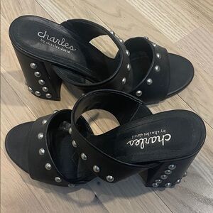 Charles By Charles David Black Studded Mule Sandals